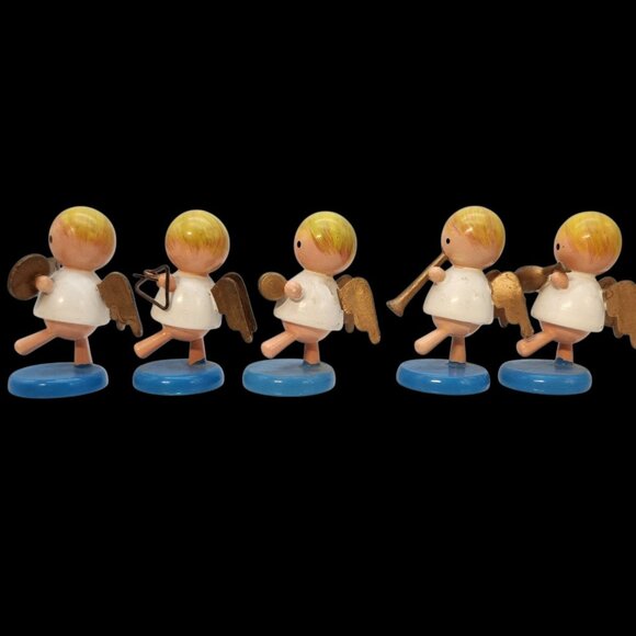 5 Wood Angel Musical Christmas Figurines Goula Spain Erzgebirge 2" Vintage READ - Picture 2 of 9